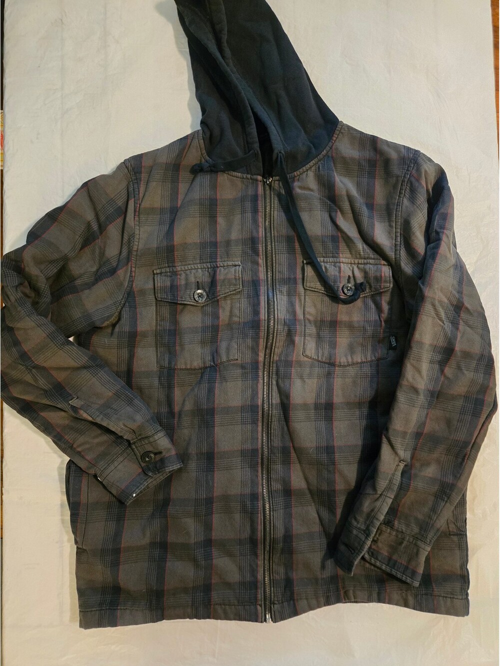 Vintage Vans Plaid Hooded Jacket Y2K Grunge Skate L